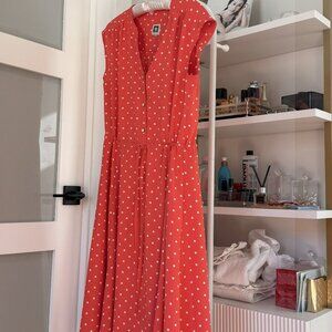 ANNE KLEIN RED WHITE POLKA DOTS FIT AND FLARE MIDI DRESS SIZE